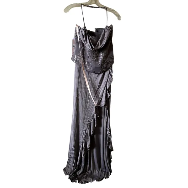 Oh Polly Miravie Embellished Cowl-Neck Ruffled Gown Dress in Lilac Purple 8 New - Image 5