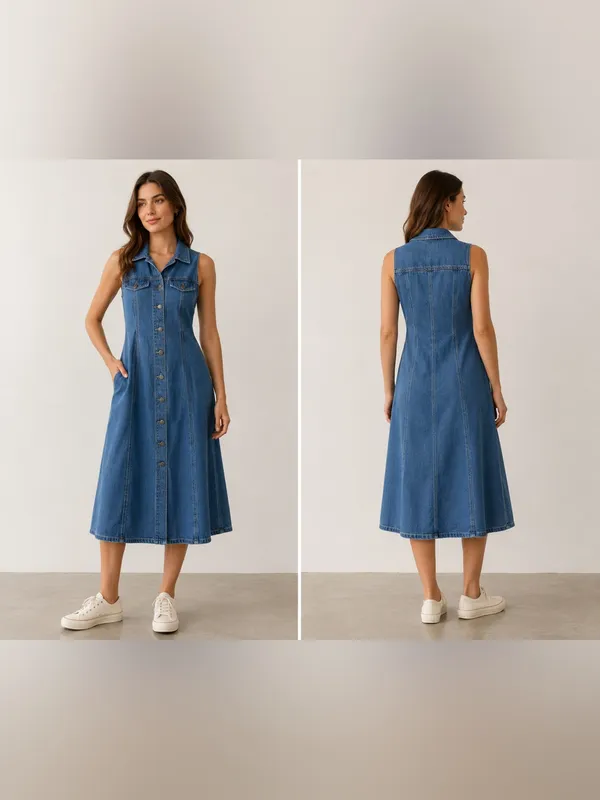Velvet Heart Blue Sleeveless Button-Front Denim Midi Dress size S - Image 2