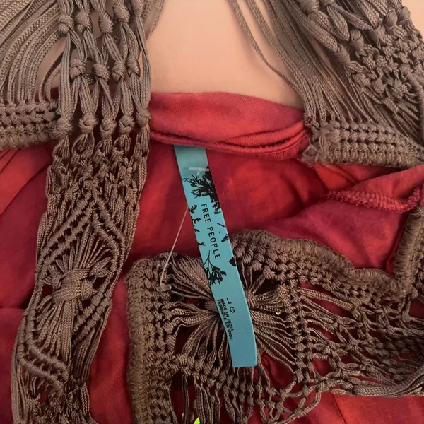 Free People Red and Brown Boho Crochet Detail Top - Image 2