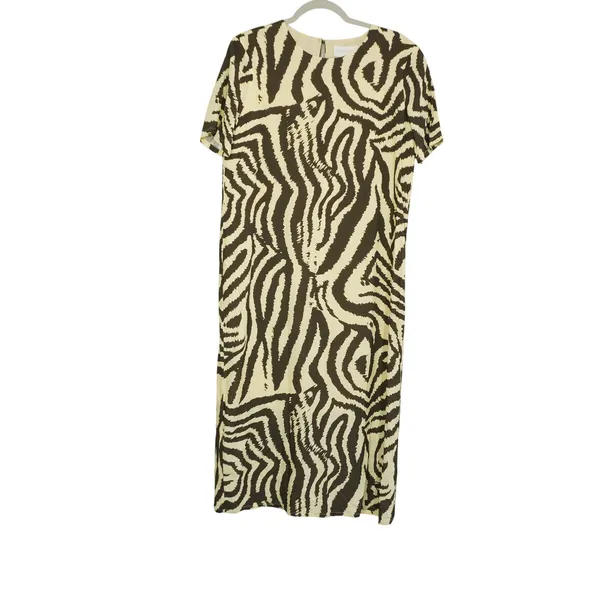 Corey Lynn Calter Size M Anthropologie Zebra Print Midi Shift Dress Brown Cream - Image 3