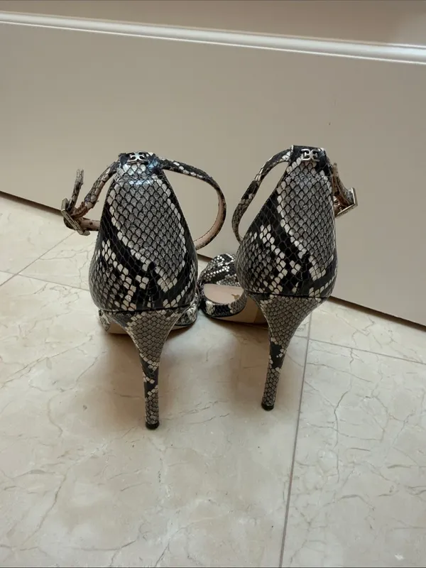 Sam Edelman Black & White Snake-Print Strappy Heels - Image 2