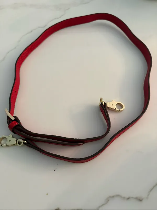 Women's Red Leather Bag Strap with Gold Hardware - Image 2