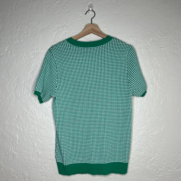 Anne Klein Green White Knit Crewneck Short‎ Sleeve Sweater Size Medium - Image 3