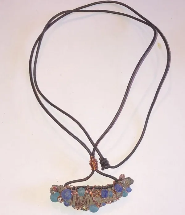 Vintage Beaded Copper Wire Wrapped Unique Boho Pendant Necklace - Image 5