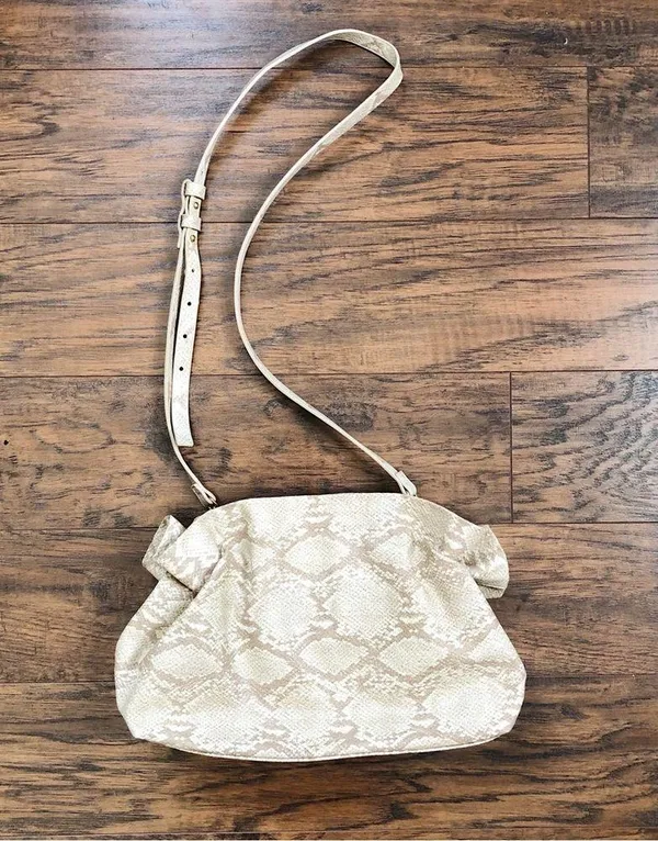 Anthropologie • Jory Clutch purse crossbody bag ruffle python snakeskin beige - Image 11