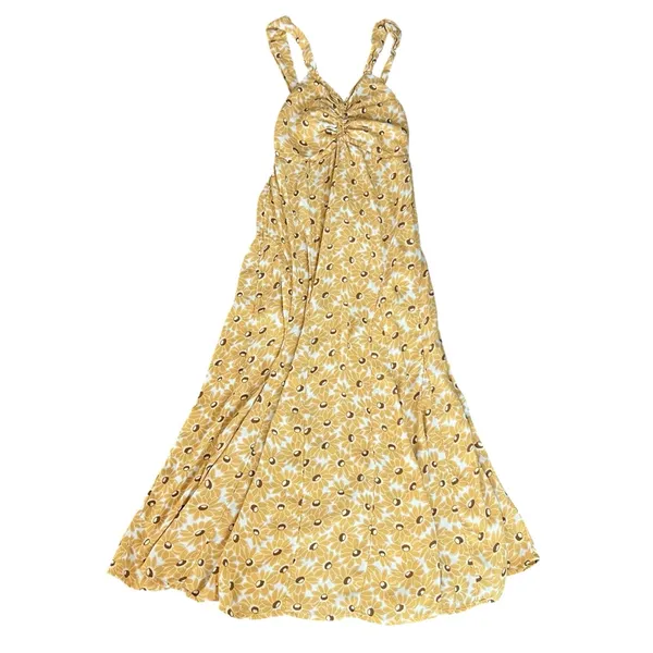 Free People Women’s Rosalee Midi Dress Yellow Combo Sunflowers Floral Print Sz M - Image 2