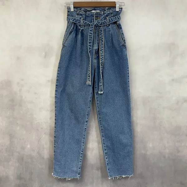 Abercrombie Fitch Mom Jean Women 26/2R Paperbag Waist Tie Belt Indie Street Chic - Image 13
