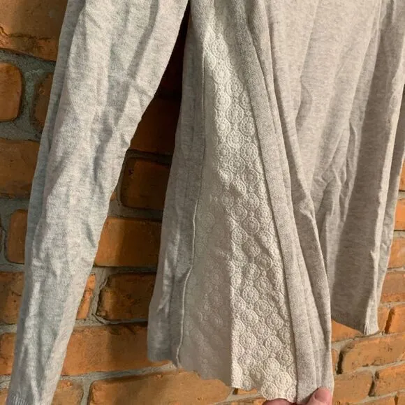 Ann Taylor LOFT Floral Cotton Silk Blend Lightweight Crew Neck Sweater‎ Gray S - Image 3