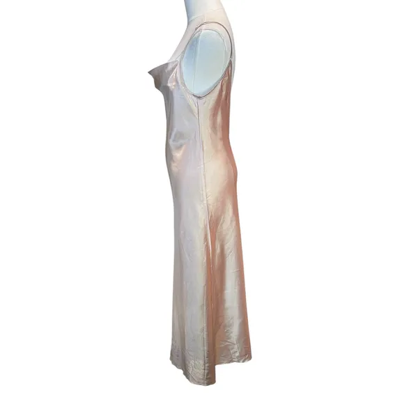 Slip Dress Long High Slit Drapery Neck Beige Ankle SZ SM Y2K Romantic Boho Chic - Image 7
