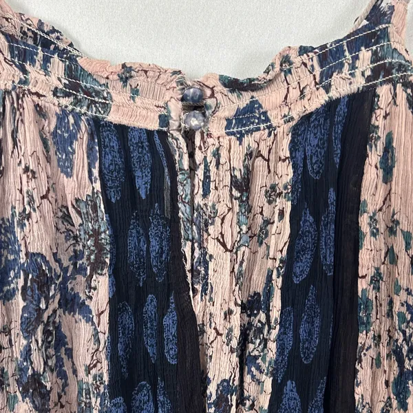 Free People Top Womens M Secret Love Pleated Trapeze Slip Dress Navy Floral Boho - Image 10