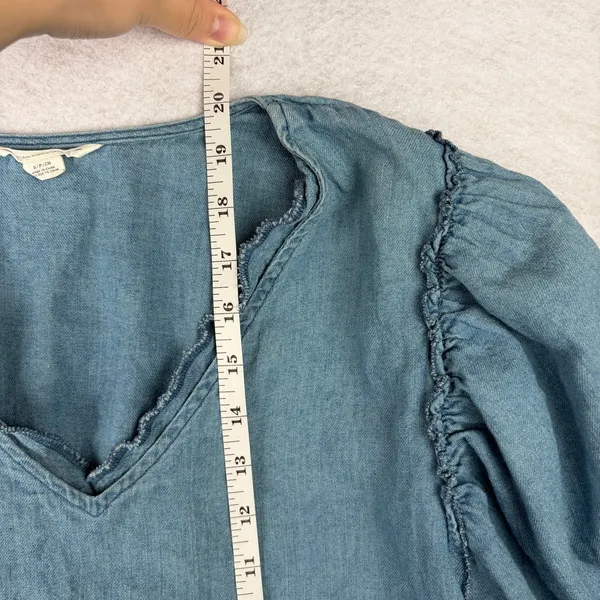 American Eagle Embroidered Denim Puff-Sleeve Top Women's S Boho Prairie Cottage - Image 6