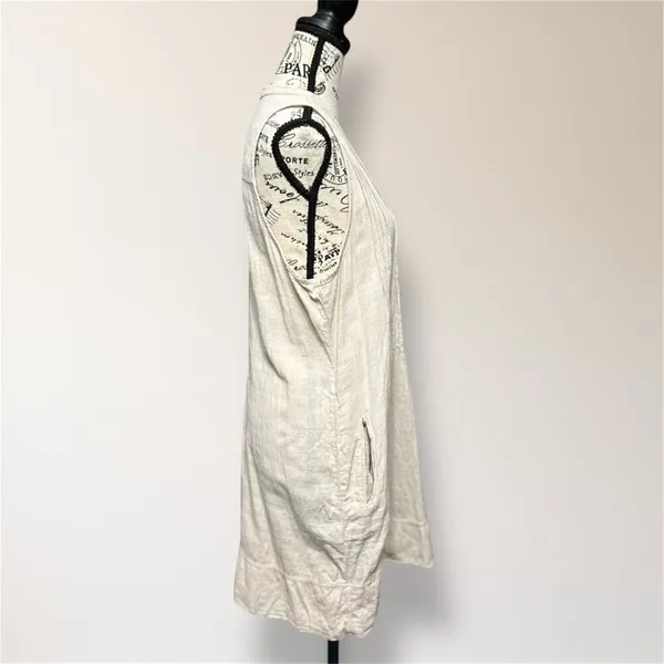 Blanco by Nature L Beige Gauze Sleeveless Mini‎ Dress Button Front Pockets Boho - Image 4