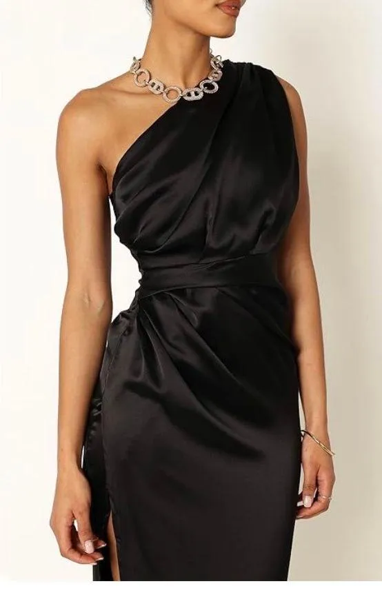 Petal & Pup Maxi Dress Black Nadia One-Shoulder Satin 6 - Image 2