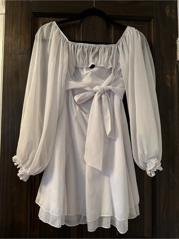 Lucy in the Sky Shimmery White Tie Mini Dress - Image 4
