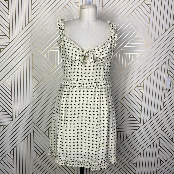 For Love & Lemons Sweetheart‎ Mini Dress Creme Heart Print Size US Medium - Image 3