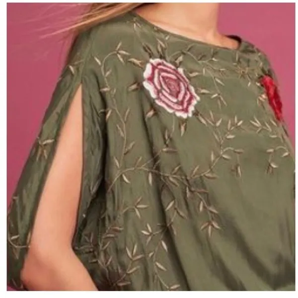 Anthropologie Seen‎ Worn & Kept Embroidered Satin Jumpsuit S Green Boho Chic - Image 4