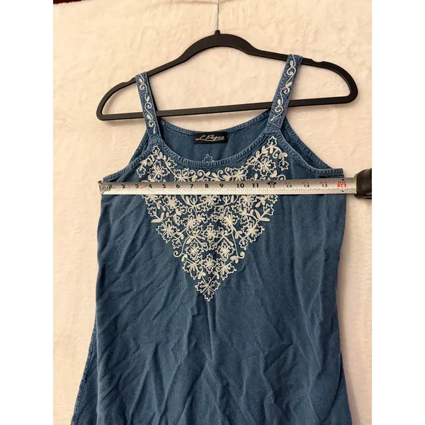 L'Pogee Denim Maxi Dress Womens Sleeveless Embroidered Boho Chambray Blue Long - Image 3