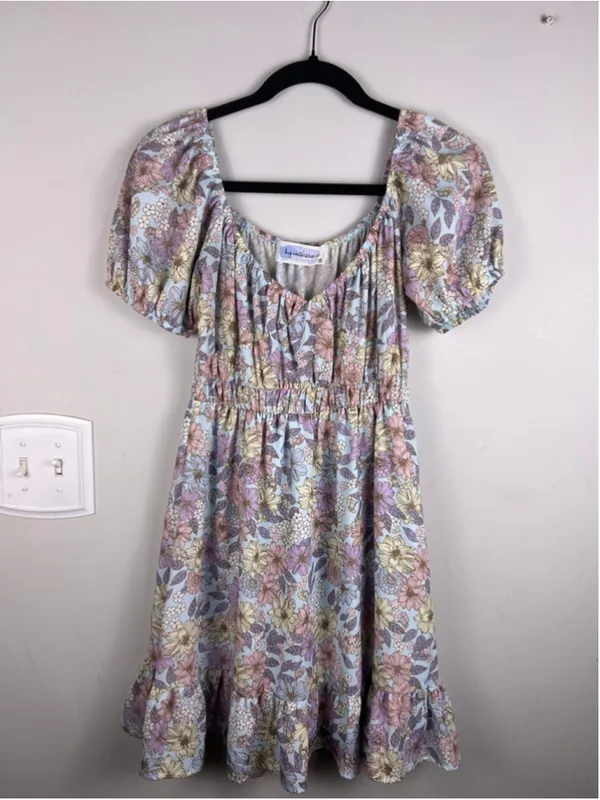 Coquette Praire Floral Babydoll Mini Dress Cottagecore Puff Sleeve Small - Image 2