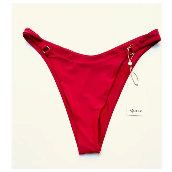 Quince Italian High-Leg Ring Bikini Bottom Swim Cherry Red Size Large NEW - Image 2