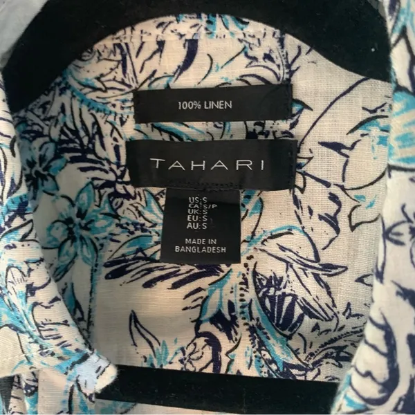 Tahari Womens 100% Linen Shirt Tropical Bird Print Button Up Coastal Resort - Image 9