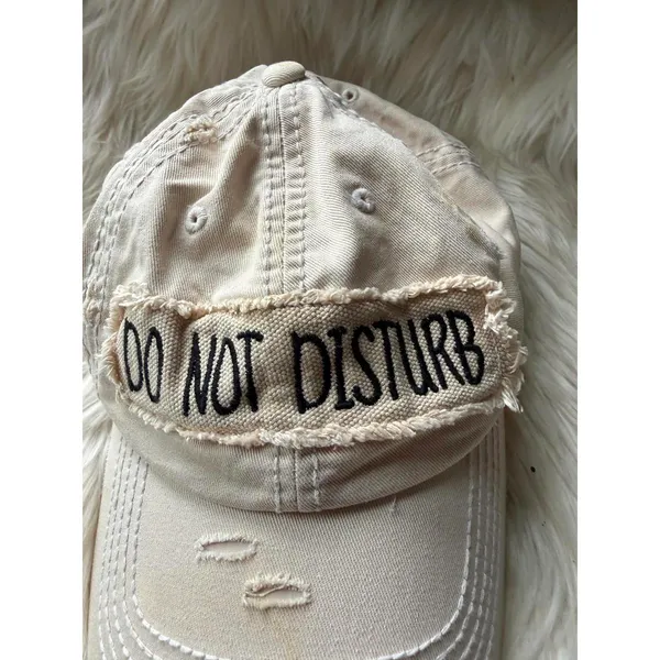 Beige Distressed 'Do Not Disturb' Baseball Cap [COPY] Black - Image 4