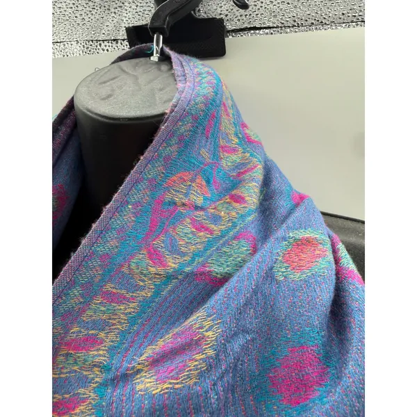 Jerusalem Pashmina Scarf Purple Pink Blue 100% Cashmere Paisley Fringe Wrap - Image 7