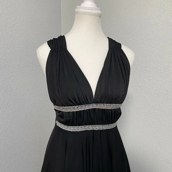 Black Halter Silver Waistband Open Back Braided Handkerchief Hem Dress Fairy Y2k - Image 2