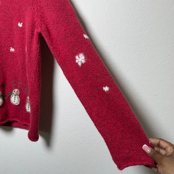VTG Northern Isles Women Sweater M Red Snowman Snowflake Felted Holiday Festive - Image 3