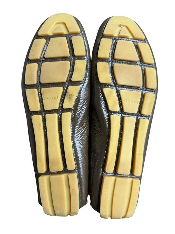 Gucci Driving Moccasins Flats Patent Crinkle Leather Brown 36.5 - Image 4