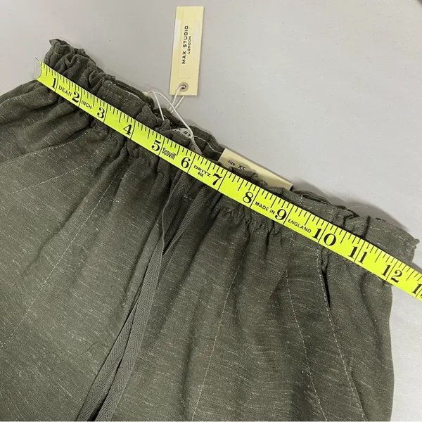 NWT Max Studio Women's Cropped Wide Leg Trousers XS Pull-on linen blend olive - Image 9
