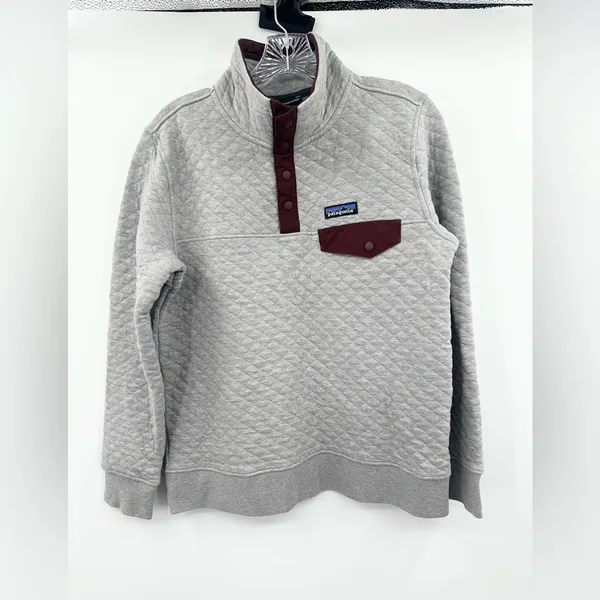 Patagonia‎ Quilted Snap T Pullover Drifter Gray/Ruby Organic Cotton Size Small - Image 2