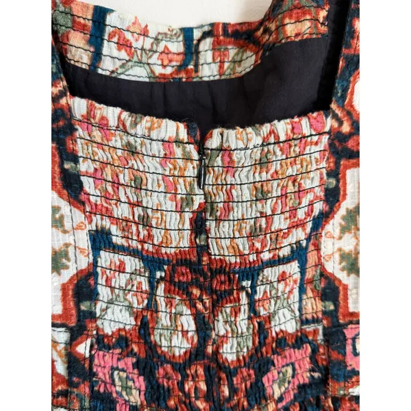 Anthropologie Midi Dress Womens XS Square Neck Tapestry Tiered Ruffle - Image 6