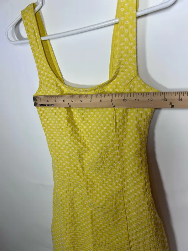 Urban Outfitters Yellow White Floral Textured Square Neck Mini Dress XS - Image 6