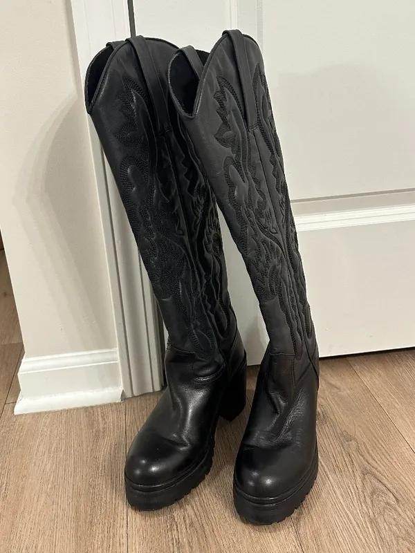 JEFFREY CAMPBELL x Anthropologie Tall Western Heeled Boots in Black Size US 8.5 - Image 3