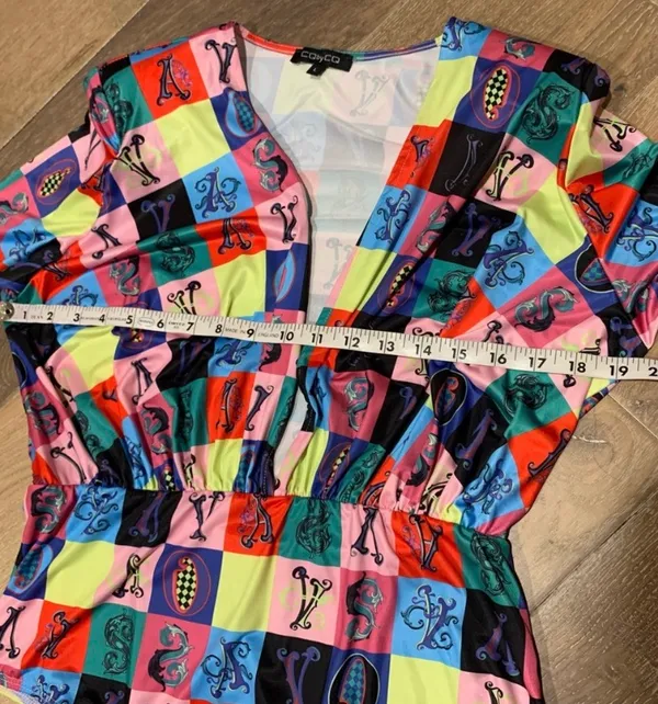 Deep plunge neck colorful bodysuit size L Size L - Image 8
