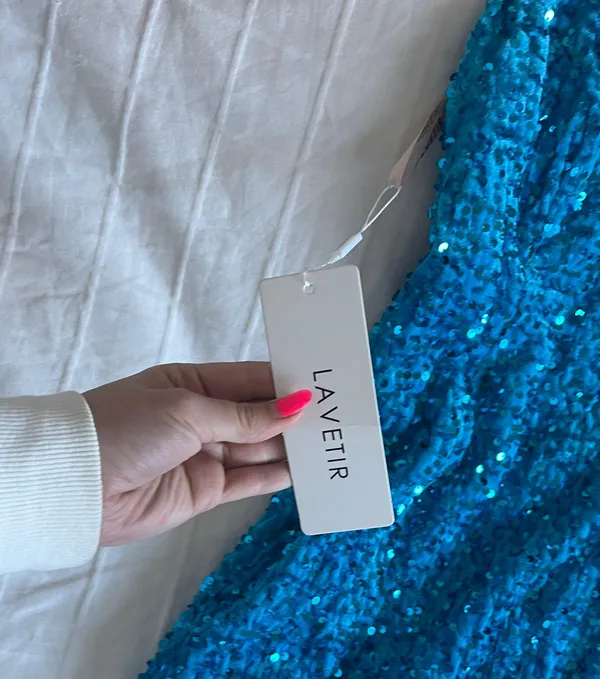 Blue Sequence Prom Dress Size 8 - Image 2