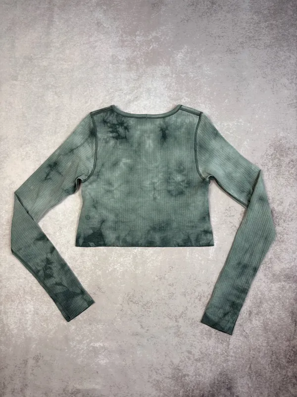 Lululemon Green Tie Dye Crop Long Sleeve Size 6 - Image 2