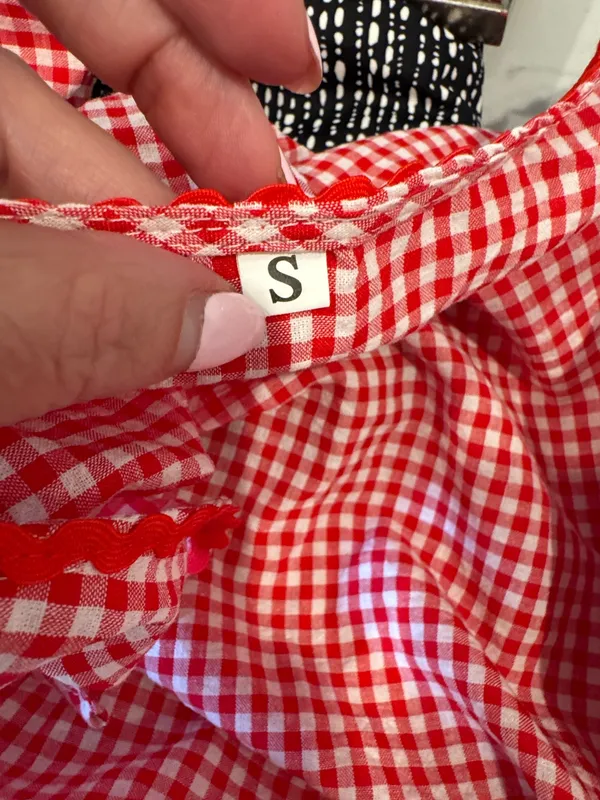 Red Gingham Sweetheart Tie Front Top Jacket Hearts Lightweight S - Image 5