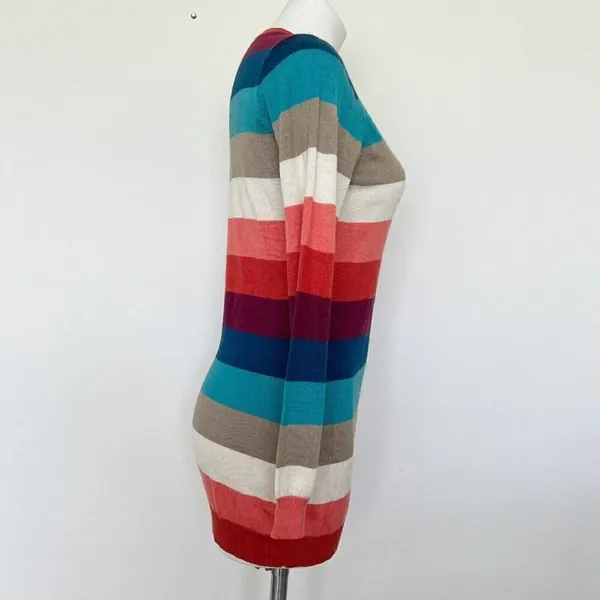 𝅺Vintage wool sweater dress SMALL pink blue Long Sleeve comfy cozy Hippie - Image 8