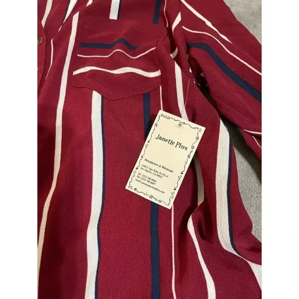 NWT Janette Plus Blouse Long Sleeve Striped Maroon White‎ Navy SZ XL - Image 4