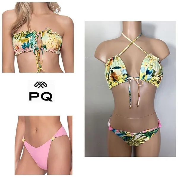 New. Pilyq/PQ oasis ruched reversible bikini. L-top/M-bottom. Retails $156 - Image 2