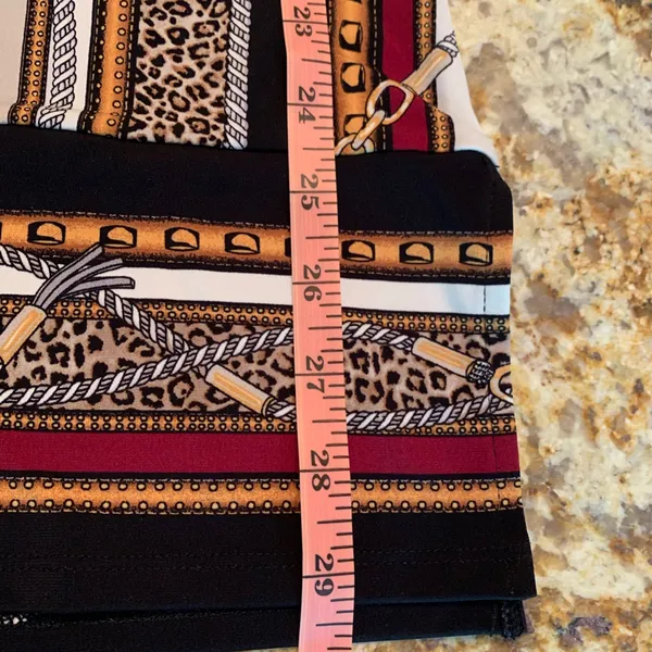 WHBM White House Black Market Size M Liquid Knit Blouse Top Tassels Print - Image 8