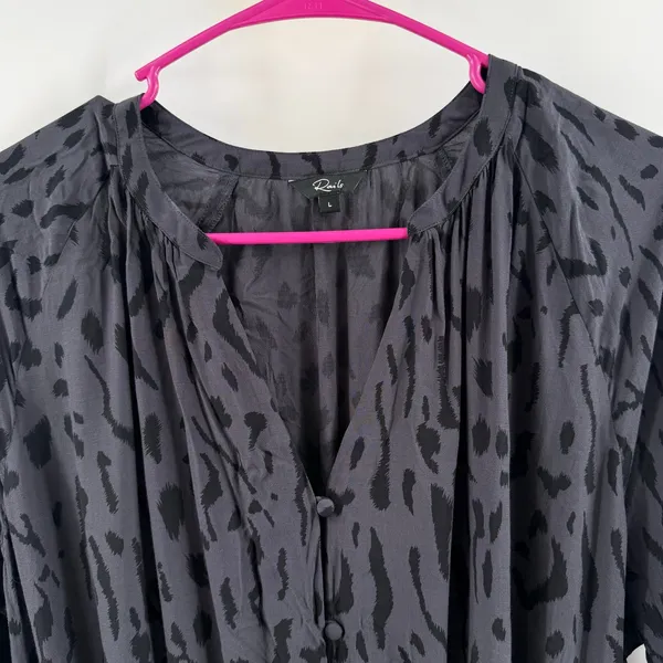 Rails Dress SZ Large Jasmine Ash Cheetah Animal Smock Waist Long Sleeve Button - Image 8