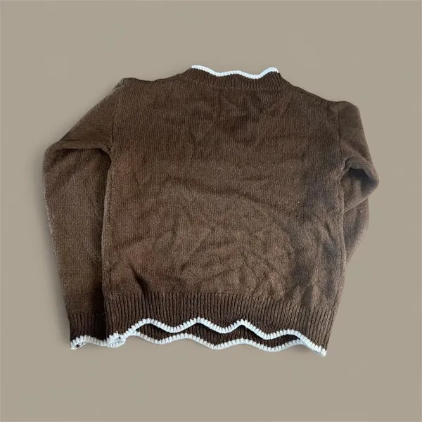 Brown and white knitted sweater with a retro vibe #227 - Image 2