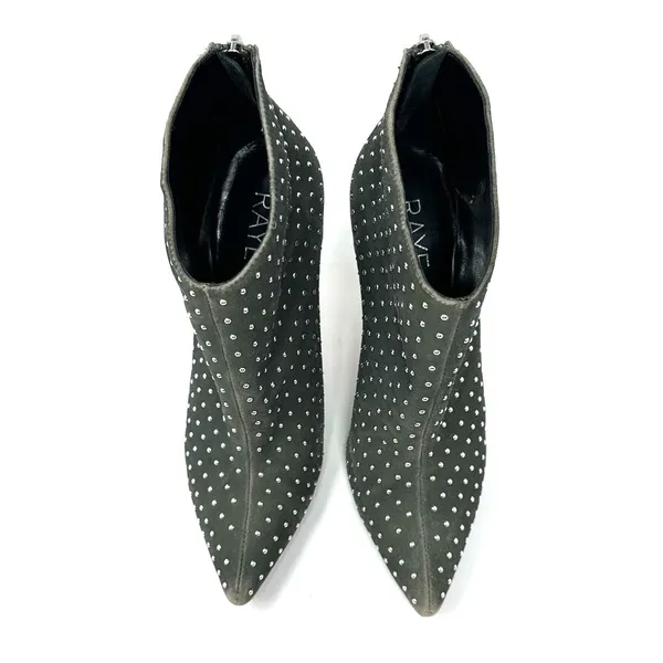 Raye Size 7.5 Boots‎ Gray Rhinestone Studded 4" Heel Back Zip Bootie Pointed Toe - Image 3