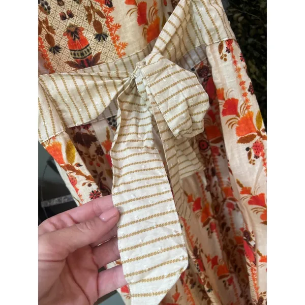 Agua Bendita Goldenrod Button Midi Dress Jazmin Orange Cream Womens Size Large - Image 6