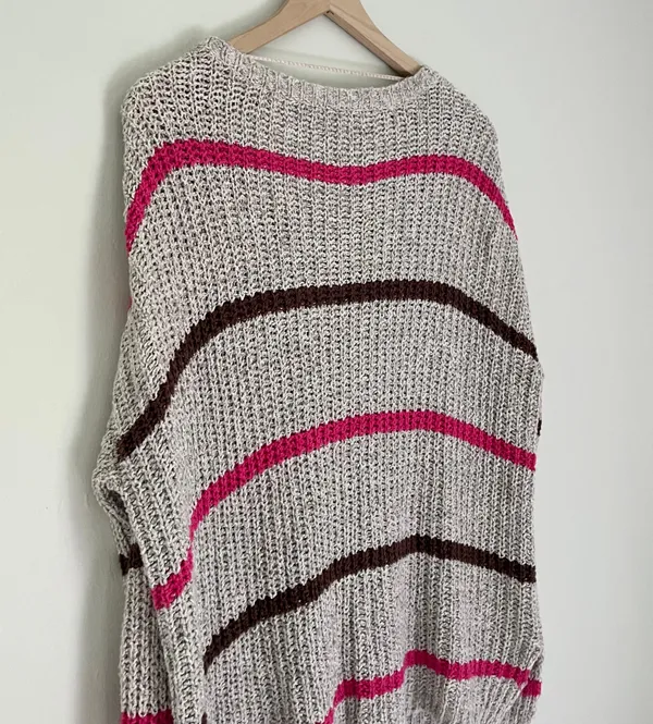 Free People Complete in Stripes Slouchy Oversized Sweater Grey Pink Brown XS - Image 5