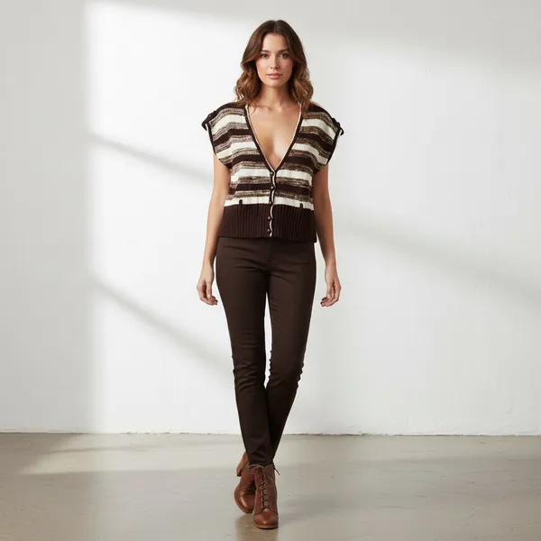 Nick & Mo Y2K Striped Cardigan L Brown White - Image 11