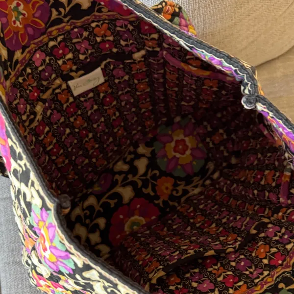 Vera Bradley Black and Pink Floral Tote - Image 5