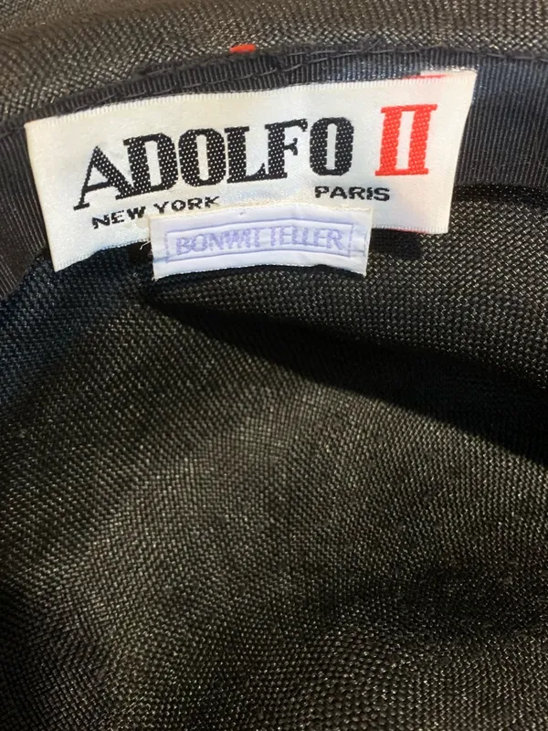 Vintage Adolfo Ii Black Wide Brim Linen Hat With Striped Bow - Image 10